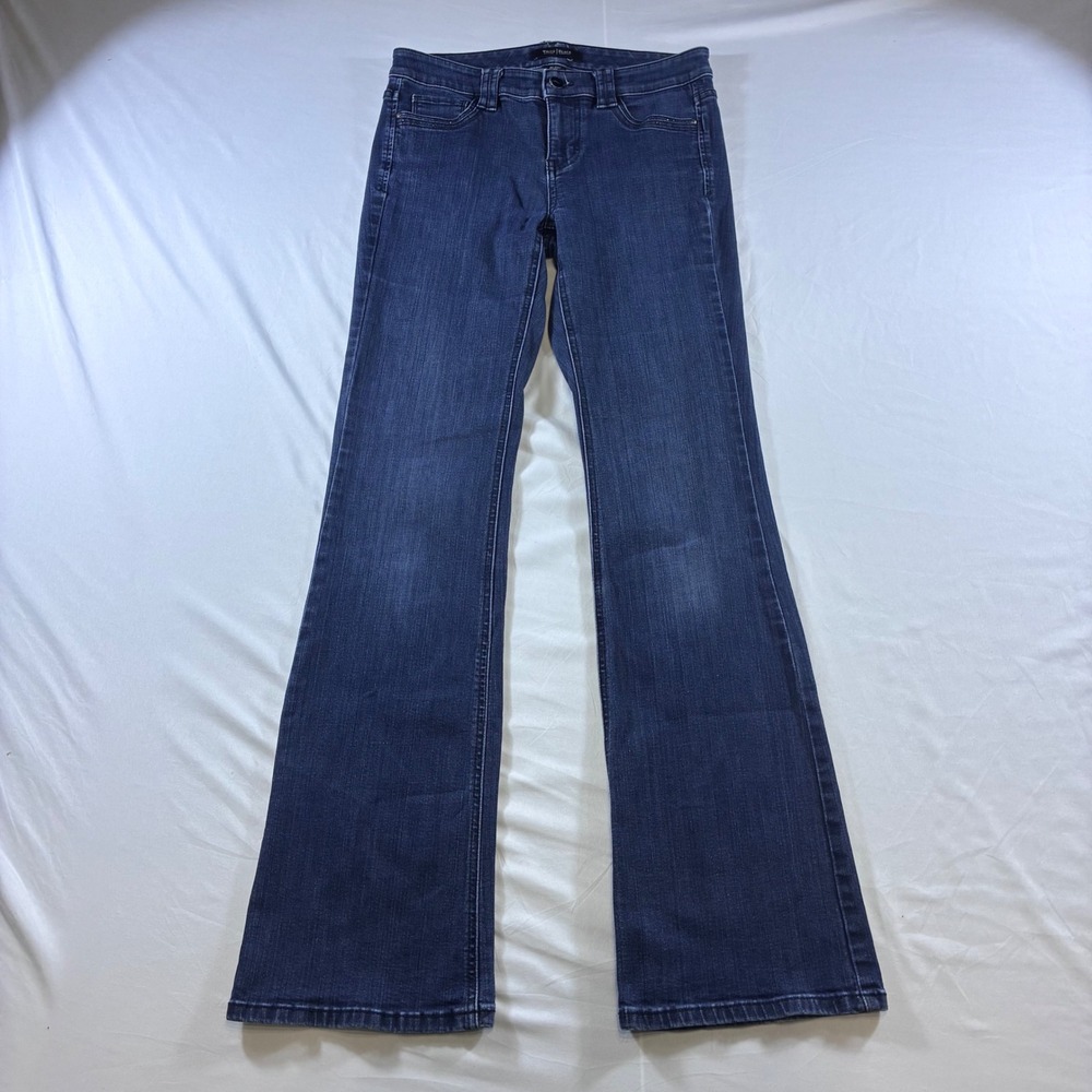 White House Black Market Blanc Flare Leg Jeans Dark Wash Studded Pockets Size 2R